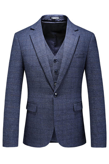 Mäns mörkblå rutiga skårade slag 3 stycken baldräkter